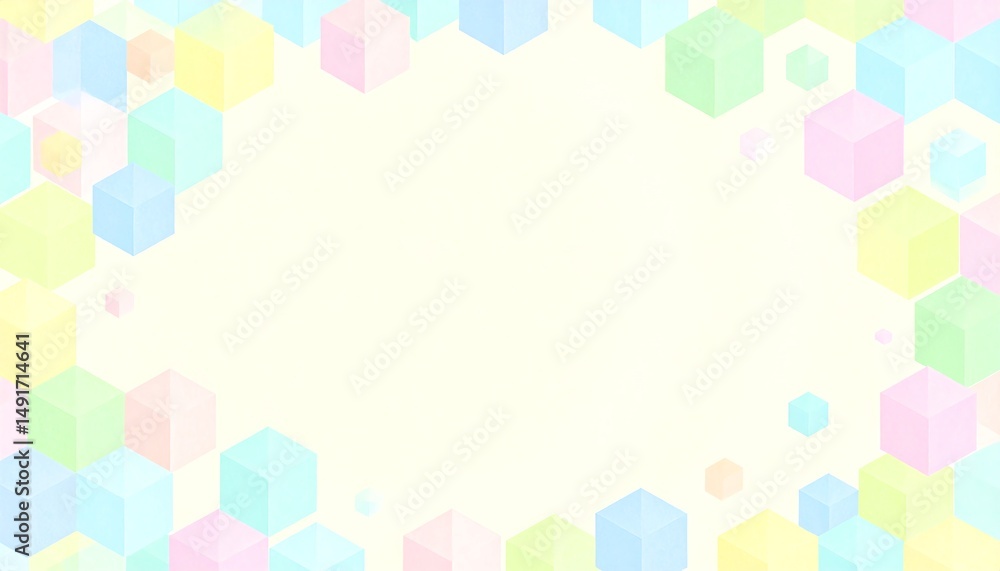 Poster a colorful, abstract background featuring pastel cubes arranged in a playful pattern, creating a vib