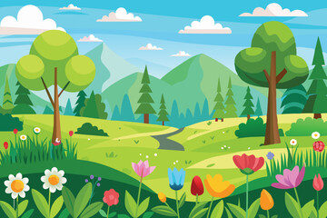 Naklejka premium summer landscape with trees vector illustration
