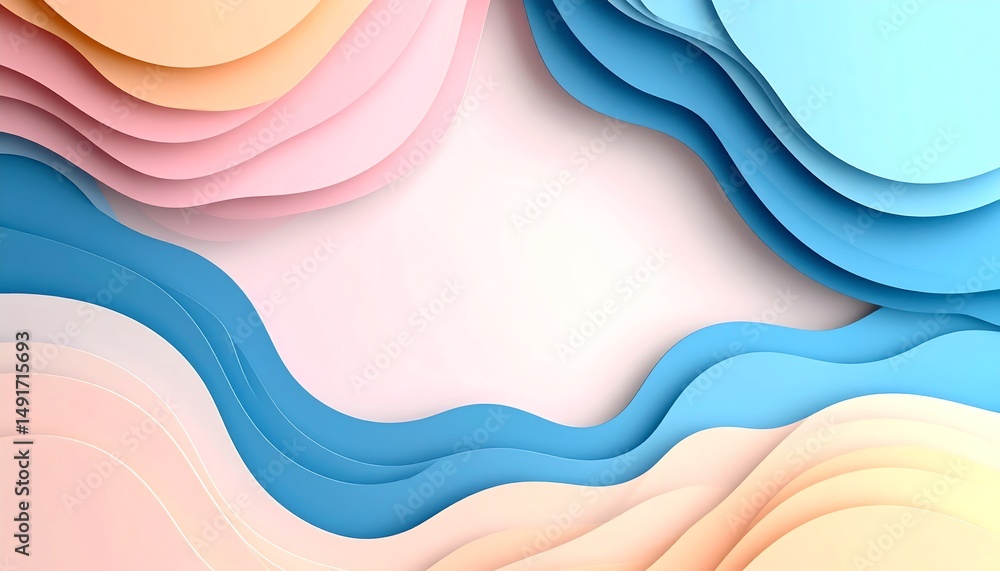 Poster abstract layered design with soft pastel colors, creating a soothing and modern aesthetic, ideal for
