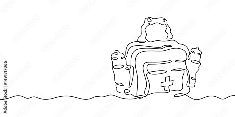 Poster continuous one line drawing medical bag. bag with a cross. doctor's bag. one continuous line isolate