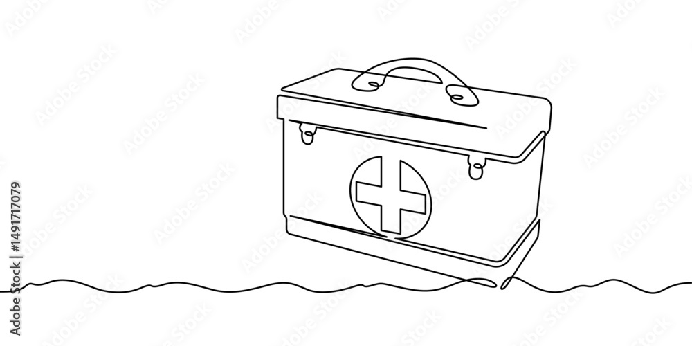 Poster continuous one line drawing medical bag. bag with a cross. doctor's bag. one continuous line isolate