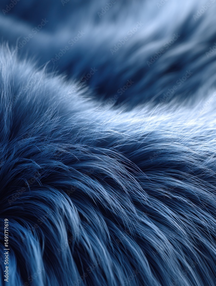 Poster Abstract close up of blue faux fur texture in studio lighting creating a soft flowing pattern and depth of field for backgrounds