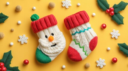 Close-up of cozy white socks featuring a colorful snowman design on a soft fabric background.