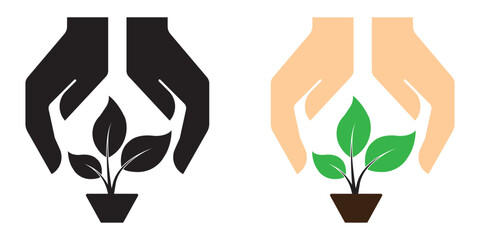 Hand Holding Plant Icon - Illustration. leaf and hand, care nature icon vector eps 10
