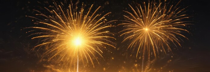 Naklejka premium Radiant yellow fireworks explode in a night sky, vibrant and intense , art, spectacle, event