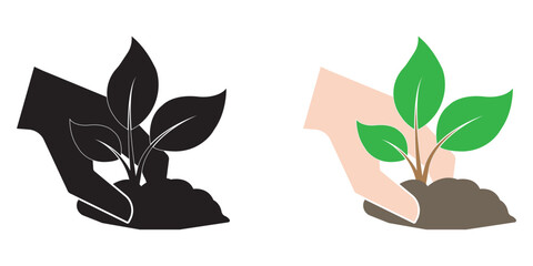 Plant, sprout in a hand icon. Line, glyph and filled outline colorful version, Hand holding plant outline and filled vector sign. Symbol, logo illustration. eps 10