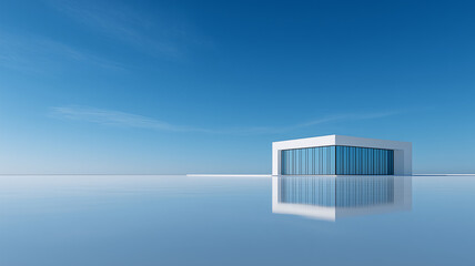 Obraz premium 3d render of a modern building and open space on the ground under blue sky