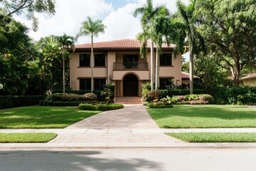 Obraz premium Luxury house with manicured lawn