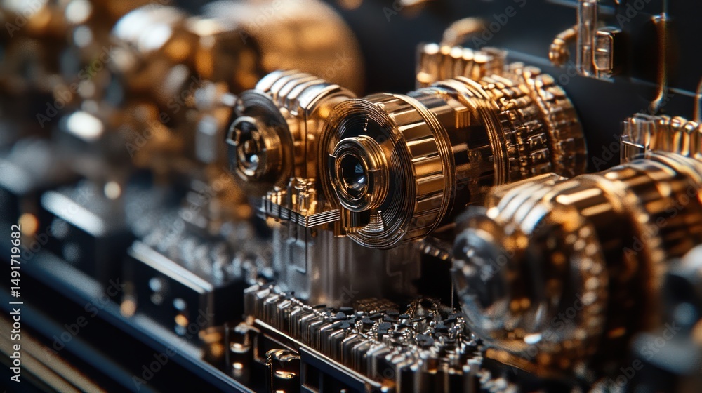 Poster intricate golden technological components displaying precision and craftsmanship