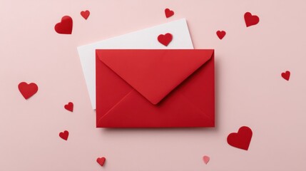 Red envelopes and white paper with hearts