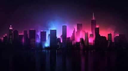 Fototapeta premium Neon city skyline night