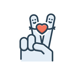 Color illustration icon for heart on two finger