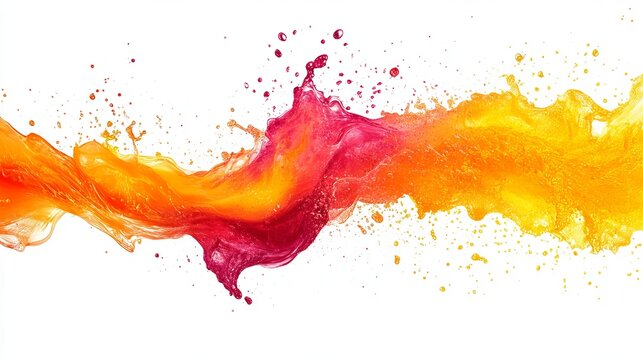 Vibrant orange and pink liquid splash against a white background, showcasing dynamic motion and texture