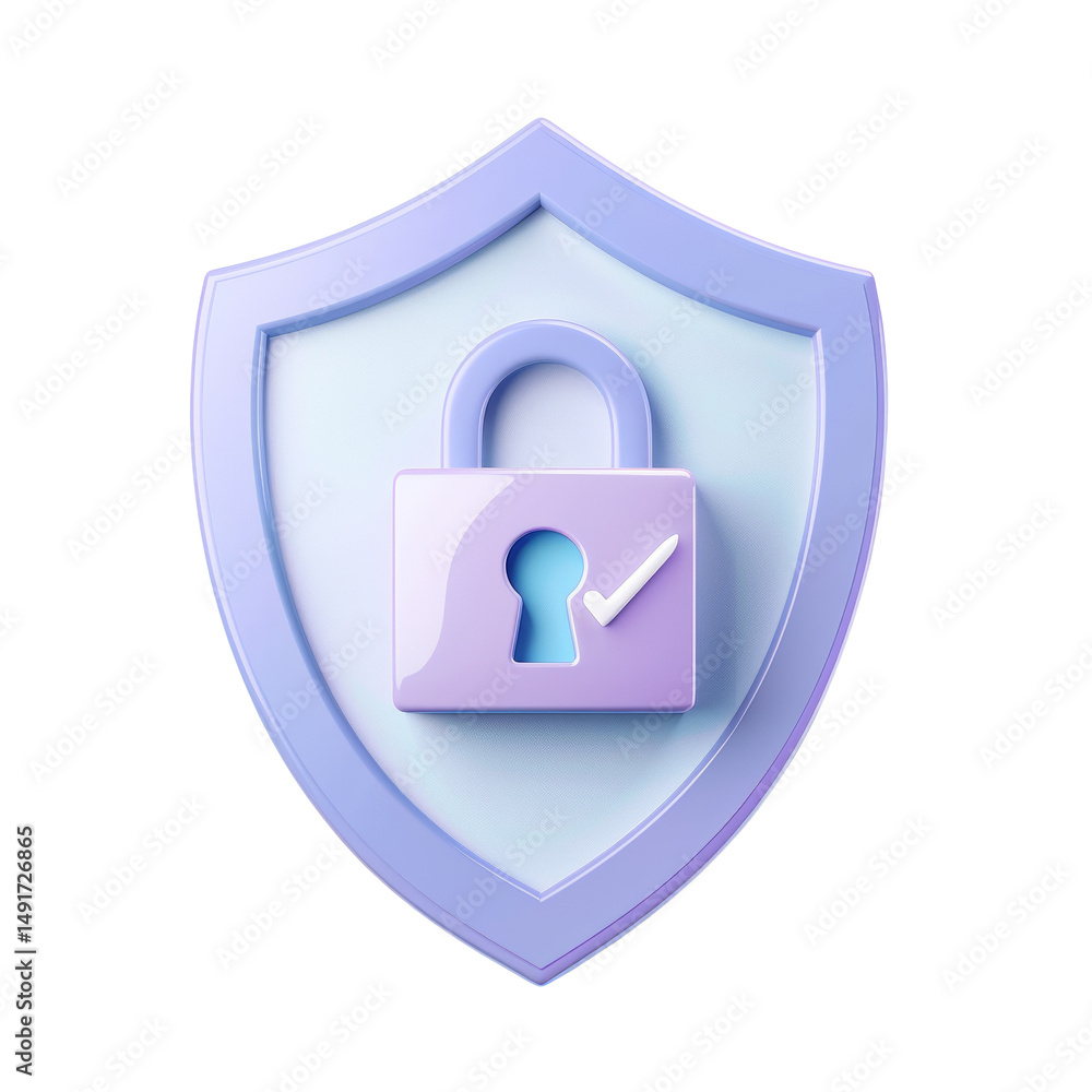Poster secure access and protection: a 3d rendering of a security shield with a padlock
