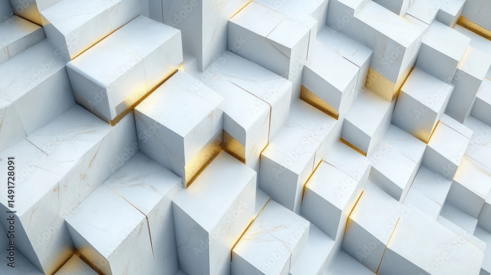 Poster abstract geometric marble blocks and subtle golden accents, creating a modern pattern