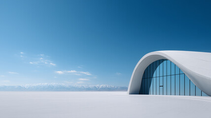 Fototapeta premium 3d render of a modern building and empty square ground under blue sky