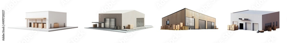 Poster set of architectural building designs side-by-side. isolated on transparent background