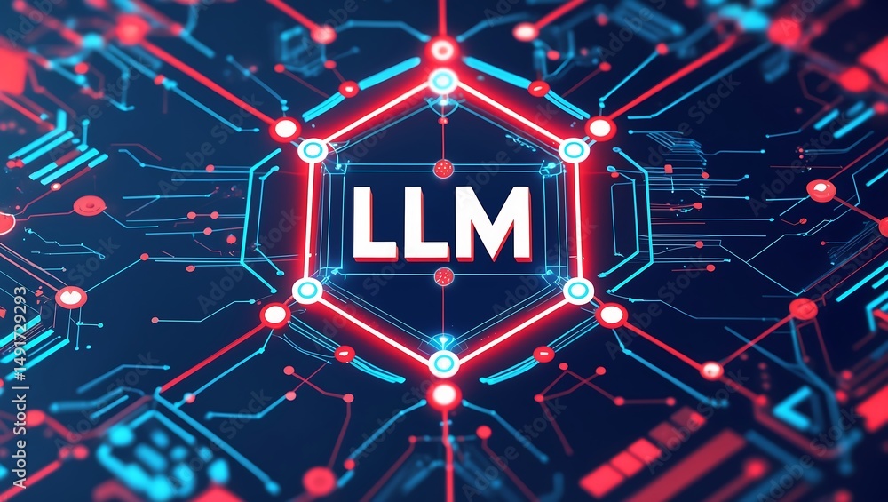 Aufkleber futuristic llm concept depicted within a glowing network circuitry design