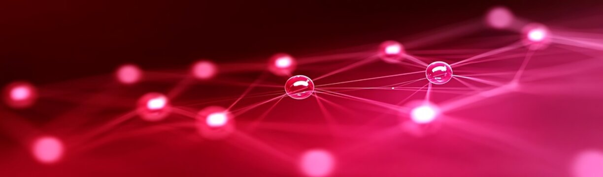 Pink network nodes connect; abstract background
