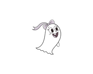 Cute Cartoon Ghost Girl with Purple Bow  Adorable Halloween Character Illustration for Kids and Decor.