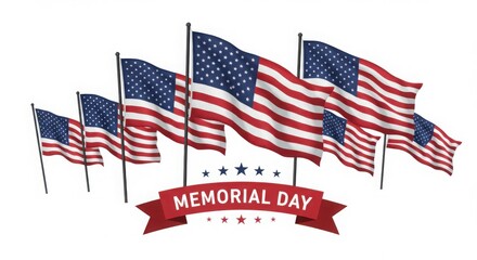 Obraz premium Memorial day celebration with american flags waving on a white background