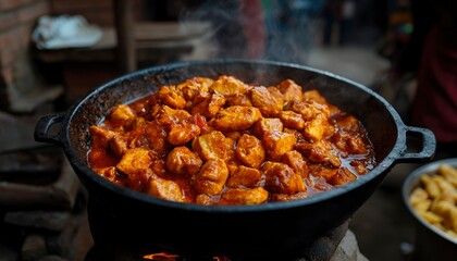 Spicy dish simmering in a large pan