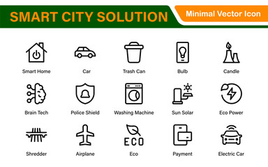 Smart City Solutions Icon Set – Minimal Line Vector Illustrations for Urban Planning, IoT, Infrastructure, Transportation, and Smart Tech Designs