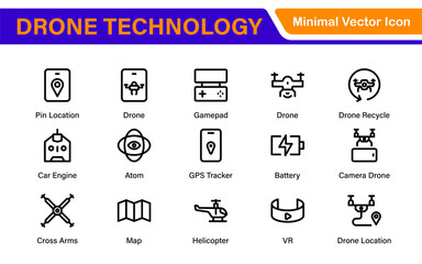 Modern Drone Technology Icons – Clean Outline, Line Art, and Vector Illustrations for Drones, UAVs, Aerial Robotics, and Digital Platforms