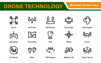 Modern Drone Technology Icons – Clean Outline, Line Art, and Vector Illustrations for Drones, UAVs, Aerial Robotics, and Digital Platforms
