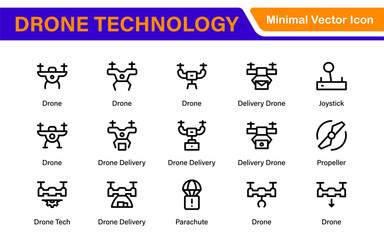 Modern Drone Technology Icons – Clean Outline, Line Art, and Vector Illustrations for Drones, UAVs, Aerial Robotics, and Digital Platforms