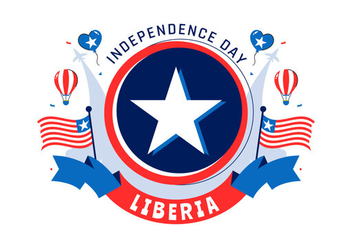 Happy Liberia Independence Day Vector Illustration on July 26 Featuring a Waving Flag and Ribbon in a National Holiday Flat Cartoon Background Design