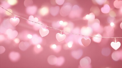 Soft pink bokeh with heart string lights