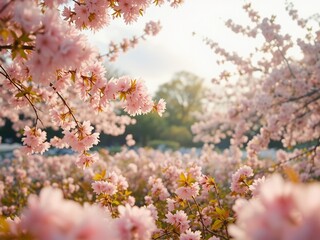 Blooming Cherry Trees - Serene Garden Scene