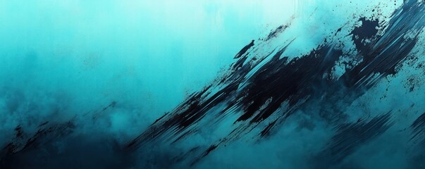 abstract teal and black textured painting with dynamic diagonal brush strokes evoking energy and movement