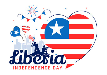 Happy Liberia Independence Day Vector Illustration on July 26 Featuring a Waving Flag and Ribbon in a National Holiday Flat Cartoon Background Design