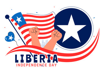 Happy Liberia Independence Day Vector Illustration on July 26 Featuring a Waving Flag and Ribbon in a National Holiday Flat Cartoon Background Design