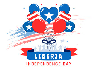 Happy Liberia Independence Day Vector Illustration on July 26 Featuring a Waving Flag and Ribbon in a National Holiday Flat Cartoon Background Design