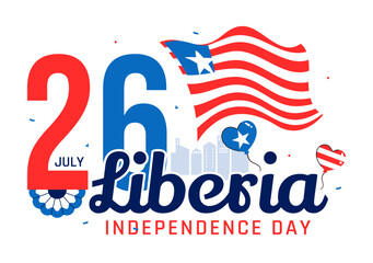 Happy Liberia Independence Day Vector Illustration on July 26 Featuring a Waving Flag and Ribbon in a National Holiday Flat Cartoon Background Design