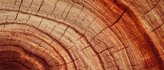 Naklejka premium Close up of a tree stump showing growth rings and cracks in warm light for texture and pattern detail macro shot