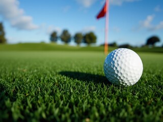 Obraz premium White Golf Ball Awaits on Lush Green Putting Surface