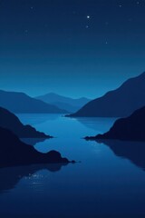 Serene Nighttime Vista of a Still Lake Enveloped by Dark Mountains Under a Starlit Sky