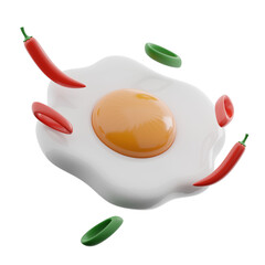 3d illustration of Fried egg with chili peppers