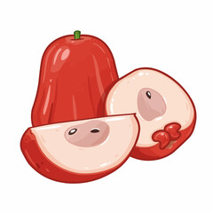 Obraz premium A pair of red & white fruit. One fruit is whole, one is cut in half