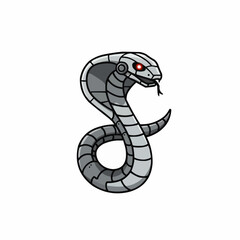 Fototapeta premium Silver robotic cobra head with piercing red eyes and a sinister, mechanical gaze