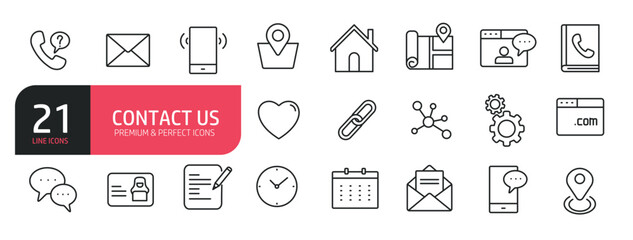 Set of line icons related to chat, email, link, location, message, communication. Outline icons collection. Editable stroke. Vector illustration stock illustration