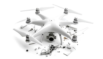 Generic drone isolated against a clean white background. Features visible rotors and camera in a top-down view
