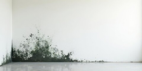 A wall with significant mold growth at the base, indicating potential water damage and the need for remediation