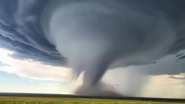 Tornado formation sequence showcasing wall cloud development to funnel and ground contact during dramatic lighting in the plains