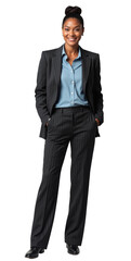 Confident Native American businesswoman portrait in charcoal suit, smiling professionally. Ideal for corporate, diversity marketing, annual reports, presentations, recruitment,