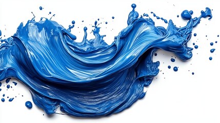 Dynamic blue liquid swirl, splashing and flowing, isolated on white background. A vibrant, abstract composition showing movement and texture